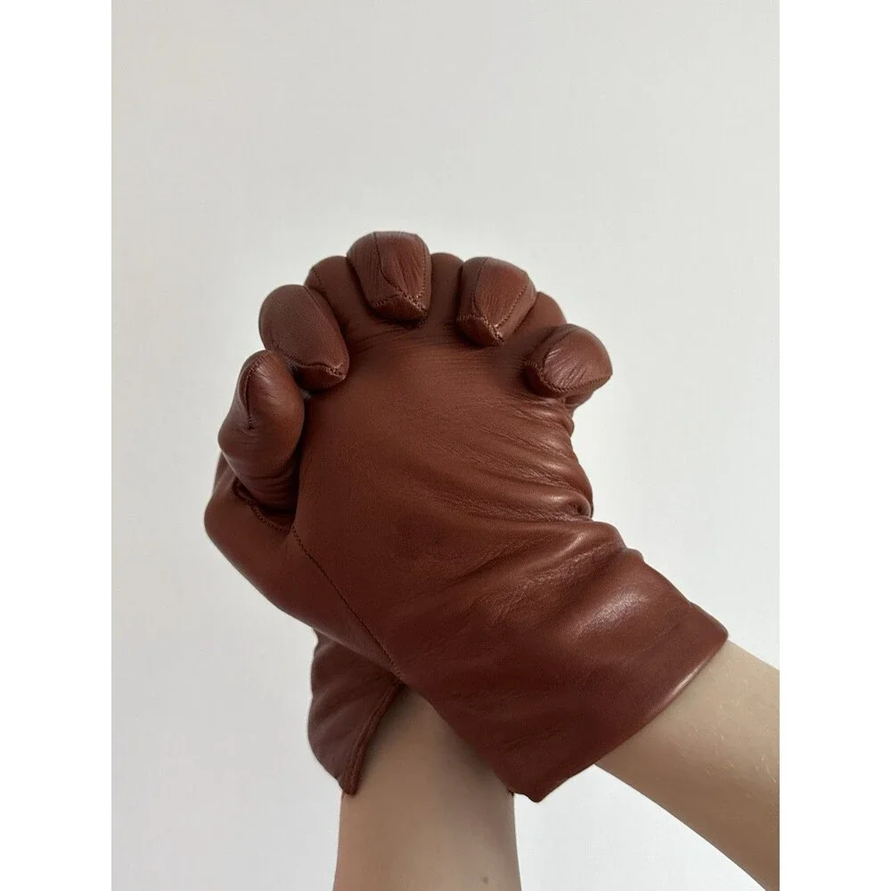 ✿ Sergio Genuine Leather Gloves Size 7 Brown Italian Style Soft Lined Winter